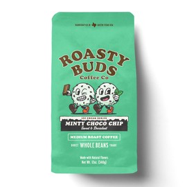Roasty Buds Minty Choco Chip Whole Bean Coffee | Medium Roast, Natural Mint & Chocolate Flavors (12 oz) | Gluten-Free, Non-GMO