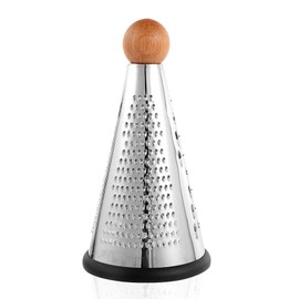 Cone Parmesan Cheese Grater - Stainless Steel Triple Function Wood Table Parmesan Shaver Non-Slip Rubber Bottom Hand Held Multifunction Vegetables Grater for Kitchen (L: 9" X 4.7)
