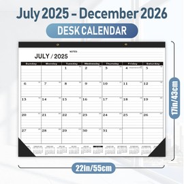 Desk Calendar 2026,January 2026 to June 2027,Desk calendar 2026 Large 22x17, Calendar 2026 with PVC Cover,Round Holes& NOTES List (Black),18 Months 2026 Desk Calender.