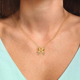 KANOUE Surgical Steel Butterfly Necklace for Women,14k Gold Plated Hypoallergenic Cubic Zirconia Necklace Waterproof Won't Turn Green or Fade (C-Butterfly Bow)