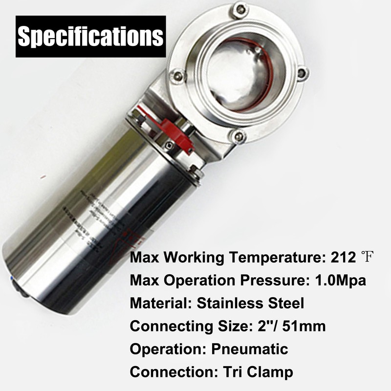 HQHAOTWU Tri Clamp Sanitary Pneumatic Actuator Butterfly Value Stainless Steel
