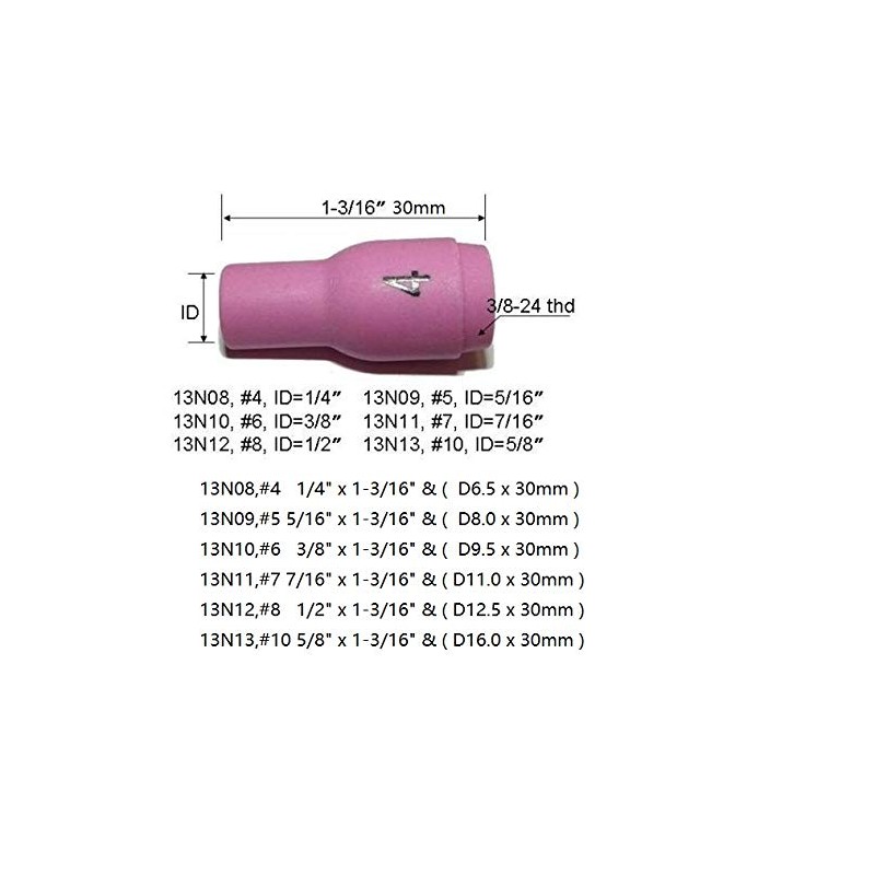 RIVERWELD TIG Alumina Nozzle Ceramic Cups 13N08 4# 1/4" 6.5mm