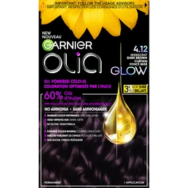 Garnier Olia Permanent Hair Dye, Ammonia-Free Hair Color, 4.12 Iridescent Dark Brown, Long-Lasting Hair Shine With 60% Oils, 1 Application