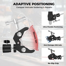 Helping Hands Soldering Clamp with 16" Flexible Arm, 360° Rotating Bracket- Adjustable Dual Super C Clamps for Hold Hot Air Guns, PCB, Welding, DIY, Repairs,Woodworking and Craft Projects