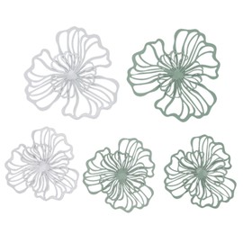 5PCS Metal Flower Wall Decor Iron Wall Art White Green 2 Layer Hollow Hanging Decor for Wall Living Room Office