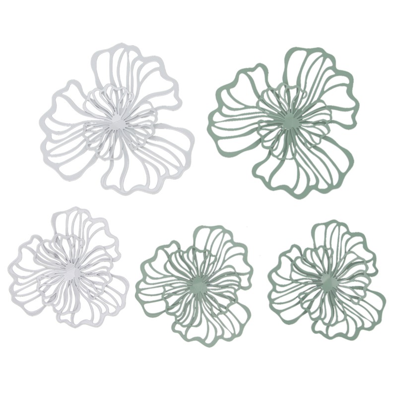 5PCS Metal Flower Wall Decor Iron Wall Art White Green