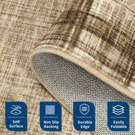 GarveeHome 10x13 Large Area Rug Modern Plaid Rugs Distressed Checkered Rugs Low Pile Thin Rug Non Slip Non Shedding Stain Resistant Throw Carpet for Bedroom Living Room, Jute