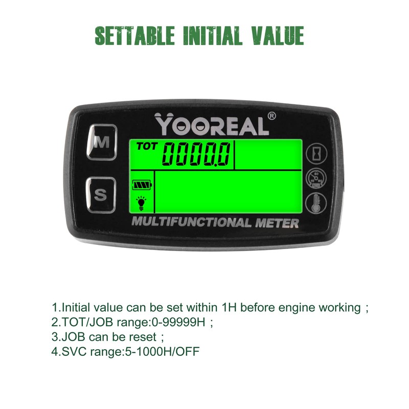 Yooreal Digital Engine Temperature Gauge Meter,Tachometer and Hour Meter,Removable Temp