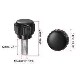 QUARKZMAN Pack of 12 Knurled Tension Knobs M5 x 12 mm Metric 304 Stainless Steel Male Thread Thumb Screw to Type 14 mm Plastic Round Head Grub Screw Knobs Black