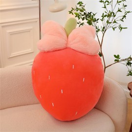 Trayosin 3D Strawberry Plush Cushion, Decorative Cushion for Bedroom, Sofa, Throw Cushion Pumpkin Decorative Cushion, Stuffed Toys (Red, 25 cm)