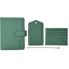Bookjah RFID Blocking Passport Holder Collection - Credit Card Wallet & Luggage Tags | Travel Accessories & Document Organizer | Saffiano Leather, Travel Gifts Set for Men & Women, Business (Celadon)