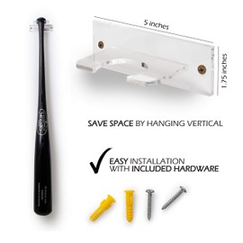 CYPRESS SUNRISE Baseball Bat Holder for Vertical Display - Sturdy Acrylic Hanger - Wall Mount to Fit the Handle of any Baseball or Softball Bat (Hardware Included) Easy to Install Rack