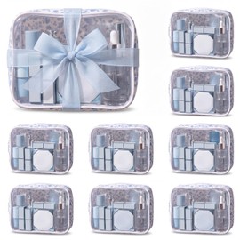 Kacctyen 9 Pcs Blue Floral Makeup Bag Party Favors Gifts Bridesmaid Makeup Bags Flower Cosmetic Bag Waterproof Travel Organizer Clear Toiletry Pouches for Bridal Shower Baby Shower Bridesmaid Proposal