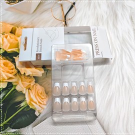 30 PCS White French Tip Press on Nails Nude False Nails Glossy Medium Fake Nails Full Cover Stick on Nails for Women and Girls Daily Wear