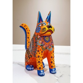 ALKIMIA INC Mexican Alebrije Standing Dog Wood Carving Handcrafted Sculpture (Orange)