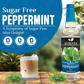 Syruvia Sugar Free Peppermint Syrup for Coffee, Flavored Syrup for Drinks, Lattes, and Desserts – 25.4 fl oz, With Pump