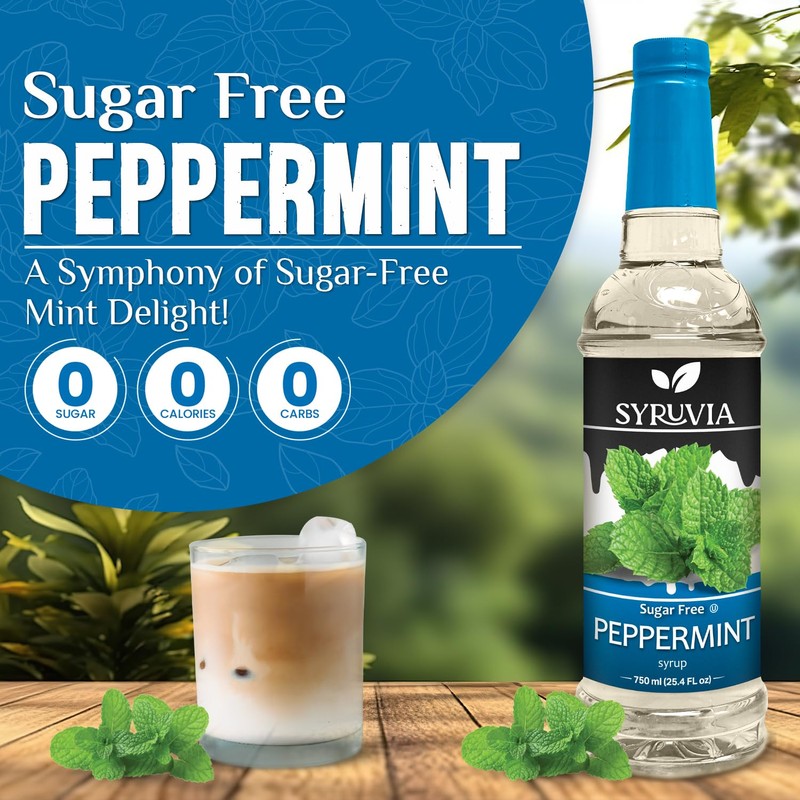 Syruvia Sugar Free Peppermint Syrup for Coffee, Flavored Syrup for