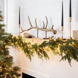 ENVEN 6FT Pre-Lit Artificial Norfolk Pine Garland with 50 LED Lights – Real Touch Christmas Greenery Garland for Fireplace, Mantel, Doorway, Holiday Indoor Decor