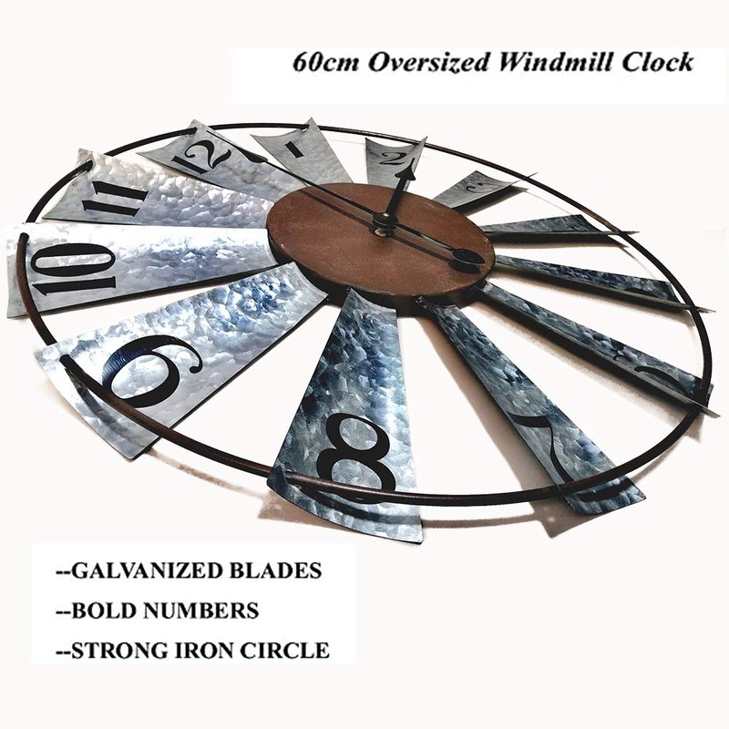 Evursua 24 Inch Modern Farmhouse Clock Large Metal Windmill Clock