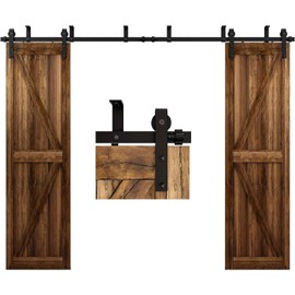 CCJH 13FT Ceiling Mount Sliding Barn Door Hardware Kit Low Ceiling L-Shape Bracket System for 39" Wide Double Wood Door Heavy Duty (Basic Style Hanger)