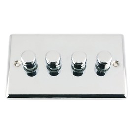 Light Dimmer Switch 4 Gang 400W (Max) - Polished Chrome - Classic - 10 Amp 4 Gang 2 Way Push On/Off