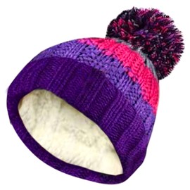 HiFEN® Beanie Winter Hats for Men Women Chunky Soft Cable Knit Skull Warmer Thermal Insulating Double Layer Fleece Liner Pom Pom Headwear Purple/Pink