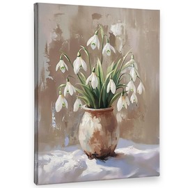 PHAMTE Vintage Spring Flower Snowdrops Wall Art Decor Canvas, Farmhouse Floral Pictures Wall Decor for Living Room Bedroom Home, Rustic Cottagecore Artwork for Walls 11x14in