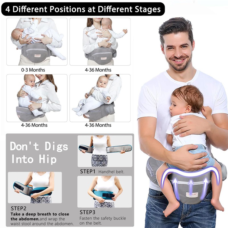 Baby Hip Carrier with Foldable Seat 180゜ Up-Down for Infant,Adjustable