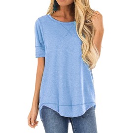 JomeDesign Summer Tops for Women Short Sleeve Side Split Casual Loose Tunic Top LightBlue Medium