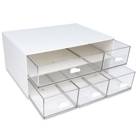 HAOTIAN-X Schreibtisch-Organizer mit 5 Schubladen, 2-stöckige stapelbare Schreibtisch-Aufbewahrungsbox, Schreibtisch-Organizer für Bürobedarf, Heimaufbewahrung