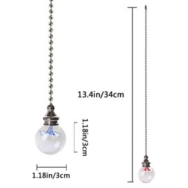 Crystal Ceiling Fan Chain Pulls Extension 12 Inches 30mm Diameter Glass Flower Pendant Chain Fan Pulls Set for Ceiling Light Lamp Fan Chain (Nickel) 2 Pcs