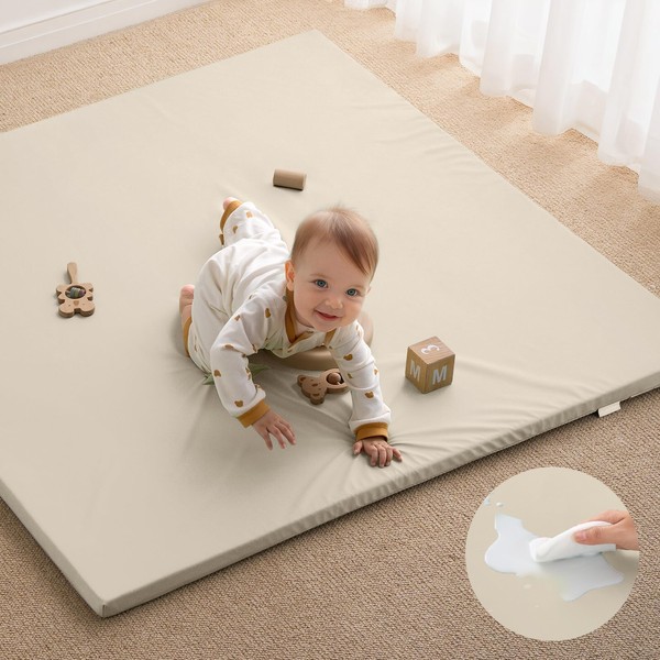 Blissful Diary Vegan Leather Baby Play Mat, 50x50 Thick Foam