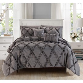 Elegant Comfort 10pc Bed-in-a-Bag Infinity Design Comforter Set, Ultra Soft Bed Set Featuring Decorative Pillows and Fitted Sheet with Storage Pockets, Infinity Comforter, Full/Queen, Basalt Gray