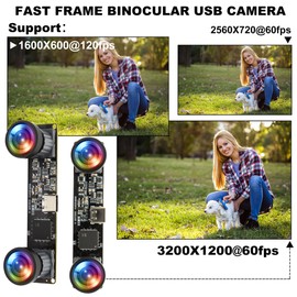 120fps Global Shutter USB Camera Module Dual Lens 3D Stereo Synchronization Webcam Board for Computer High Speed Binocular PC Camera M12 UVC USB2.0 VR Camera Wide Angle 100° Industrial Camera