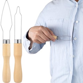 STSTR 2 Packs Easy Button Hook, Steel Button Helper Tool for Elderly, Wide Wood Handle Buttons Fastener Device Assist Dressing Aid Tool for Seniors One Hand - Small Button and Universal