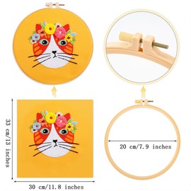 Traziewell Beginners Embroidery Kit for Adults Cross Stitch Kit with Cat Pattern and Instructions Embroidery Kits with Hoops Color Threads and Tool, 0524