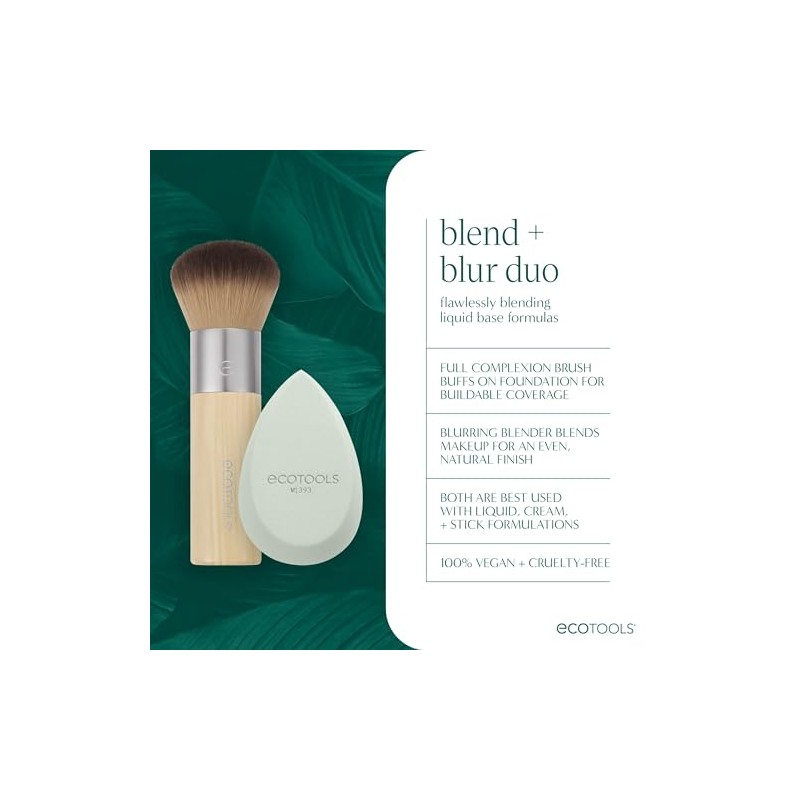 ECOTOOLS, Blend + Blur Dúo, Brocha y Esponja para Maquillaje,