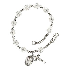 St. Philomena Silver Plate Rosary Bracelet 6mm April Crystal Fire Polished Beads Crucifix Size 5/8 x 1/4 medal charm