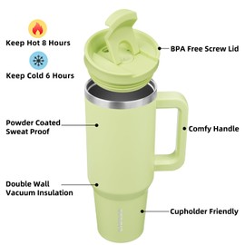 BJPKPK Tumbler With Handle 40 oz Stainless Steel Insulated Tumbler With Lid And Straw For Water Or Ice Coffee,Macaron Green