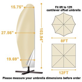 POYEE Umbrella Cover, 420D Waterproof Outdoor Patio Umbrella Cover for 9ft to 13ft Cantilever Offset Umbrella, Beige