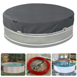 Bitubi 9-10 Ft Steel Round Stock Tank Pool Cover,Upgraded with Wire Rope & Winch Fixed Increase Stability(Grey)