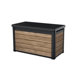 Keter Ashwood 100 Gallon Resin Deck Box Organization and Storage for Patio Furniture Outdoor Cushions, Throw Pillows, Garden Tools and Pool Toys, Brown