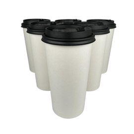 Kitchsy 20 oz. Disposable Paper Cups with Lids - White Hot Coffee & Tea To-Go Cups - Convenient Takeout Beverage Solution (Paper Cups with Black Dome Lids, 50)
