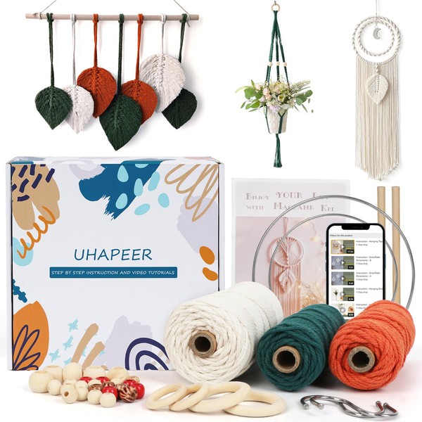 UHAPEER DIY Macrame Kit, 656 Feet Macrame Cord Kit for