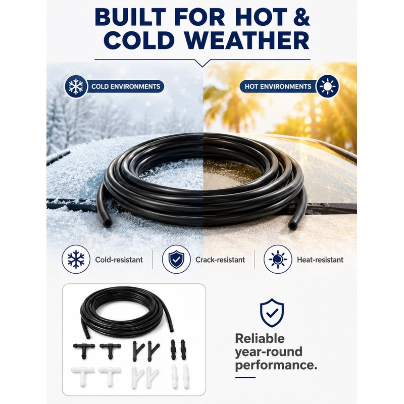 3-Meter(9.84ft) Windshield Washer Hose Kit with 12 Connectors for Vehicles