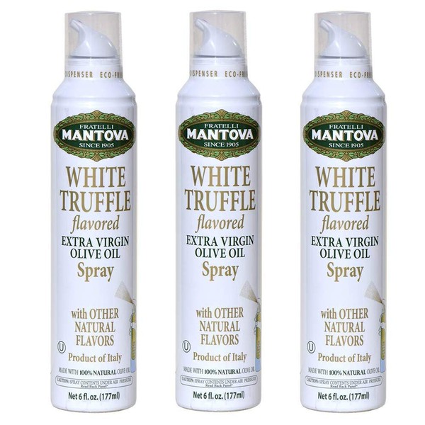 Mantova White Truffle Spray Extra Virgin Olive oil 8 oz, All natural product with no additives or aerosols, Product of Italy (Three Pack)