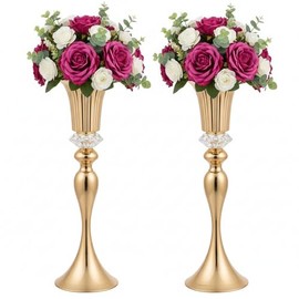 Jarrones de metal para bodas para mesas: jarrones elegantes de mesa de 22 pulgadas de alto, soportes de flores de trompeta dorada para aniversario, ceremonia, cumpleaños, fiesta, evento, boda