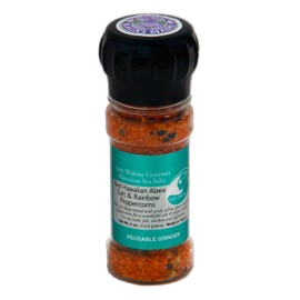 Salty Wahine Gourmet Hawaiian Sea Salts, Red Hawaiian Alaea Salt & Rainbow Peppercorns, 4 Oz Reusable Grinder