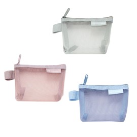 TVETE Mesh Makeup Pouch, Cosmetic Pouch, Makeup Pouch, Set of 3, Nylon, Cosmetics Storage Bag, Translucent Design, Small Storage, Zipper Switch, Compact and Portable, Ideal for Travel, Business,