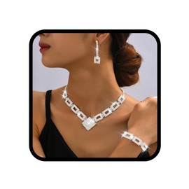 Fashband Crystal Bridal Wedding Jewelry Set Silver Rhinestone Necklace Earrings Sets Formal Costume Jewelry for Women and Brides (S-B, One Size)